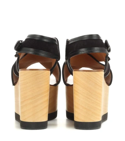 Shop Isabel Marant Zlova Suede And Wood Wedge Sandals In Black