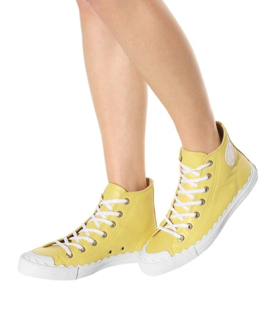 Shop Chloé High-top Leather Sneakers In Yellow Suelight