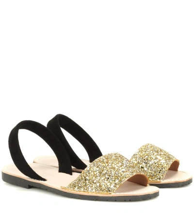 Del Rio London Glitter And Suede Sandals In Gold