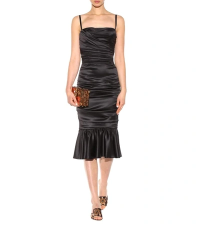 Shop Dolce & Gabbana Sleeveless Stretch-silk Dress In Black