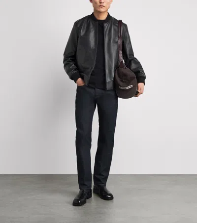 Sandro Paris Leather Bomber Jacket In Black
