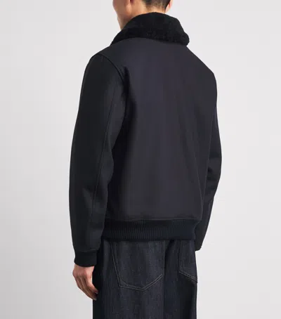 Sandro Paris Wool-blend Shearling Collar Aviator Jacket In Black