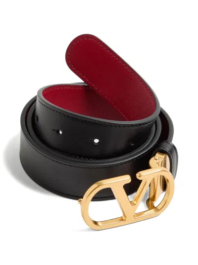 Valentino Garavani Vlogo Signature Reversible Shiny Calfskin Belt - 20mm / 1.2 In. Woman Black/deep In Black