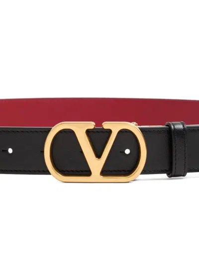 Valentino Garavani Vlogo Signature Reversible Shiny Calfskin Belt - 20mm / 1.2 In. Woman Black/deep In Black