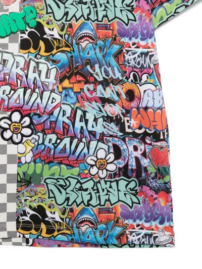 Sprayground Kid Graffiti-print Check-pattern T-shirt In Black