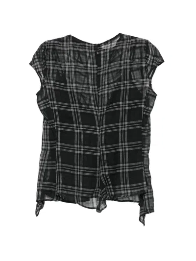 Marc Le Bihan Check-pattern Sheer Blouse In Black