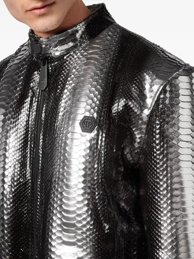 Philipp Plein Python-leather Biker Jacket In Black