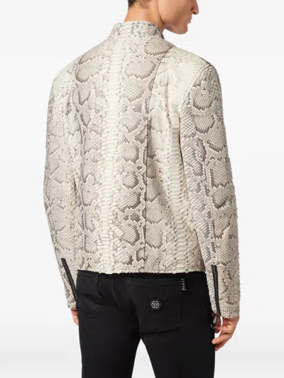 Philipp Plein Python-leather Biker Jacket In Brown