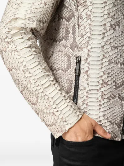 Philipp Plein Python-leather Biker Jacket In Brown