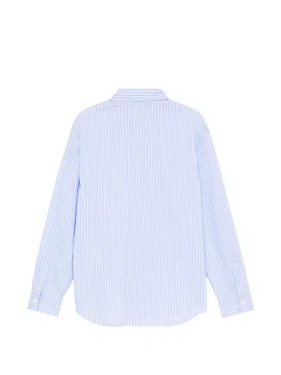 Dondup Stripe-pattern Embroidered-logo Shirt In Blue