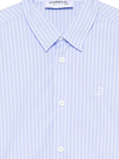 Dondup Stripe-pattern Embroidered-logo Shirt In Blue