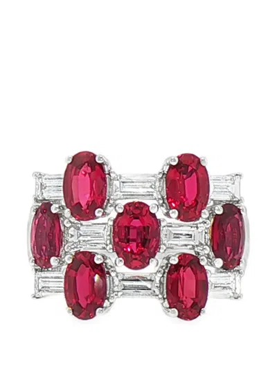 Hyt Jewelry Ruby And Diamond Ring In Silver