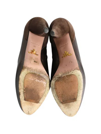 Pre-owned Prada Suede-trim Ankle Boots In Brown