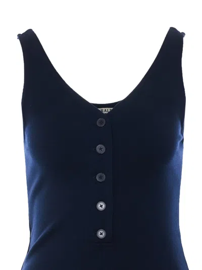 Auralee Button-front V-neck Top In Blue