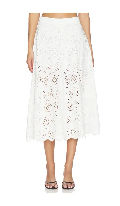 Frame Solstice Embroidered Midi Skirt In White