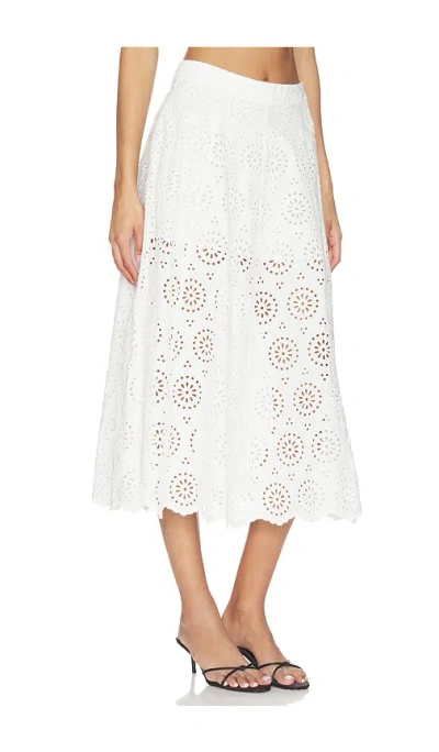 Frame Solstice Embroidered Midi Skirt In White