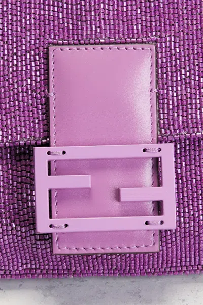 Pre-owned Fendi Beaded Re-edition Baguette Shoulder Bag In Purple