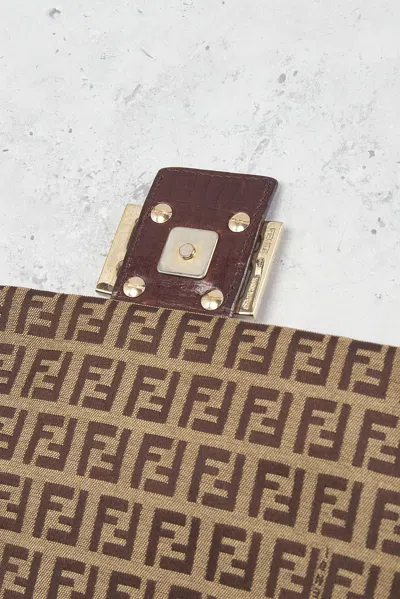 Pre-owned Fendi Zucchino Mama Baguette Shoulder Bag In Sand