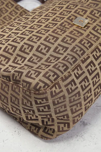 Pre-owned Fendi Zucchino Mama Baguette Shoulder Bag In Sand