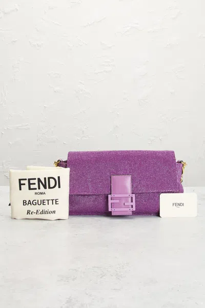 Pre-owned Fendi Beaded Re-edition Baguette Shoulder Bag In Purple