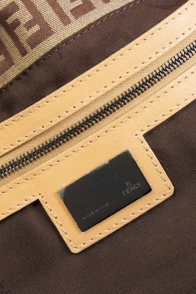 Pre-owned Fendi Zucchino Mama Baguette Shoulder Bag In Sand