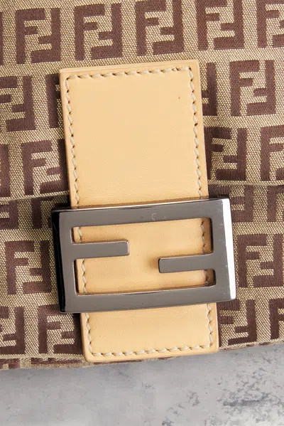 Pre-owned Fendi Zucchino Mama Baguette Shoulder Bag In Sand