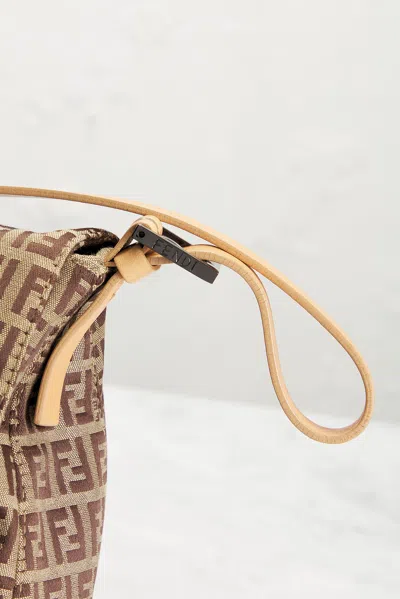 Pre-owned Fendi Zucchino Mama Baguette Shoulder Bag In Sand