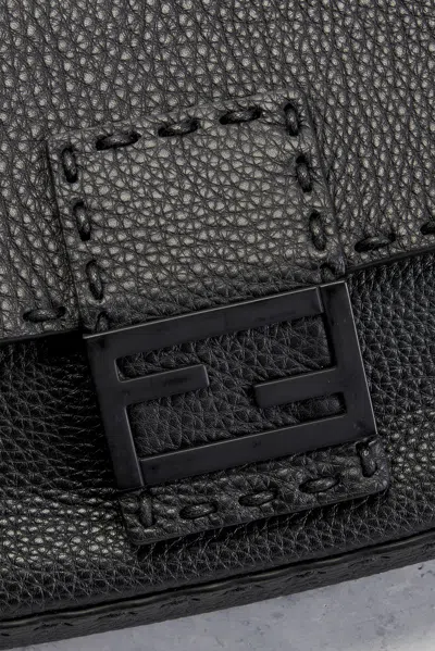 Pre-owned Fendi Selleria Baguette Shoulder Bag In Black