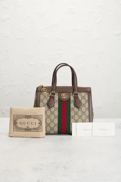 Pre-owned Gucci Ophidia Tote Bag In Sand