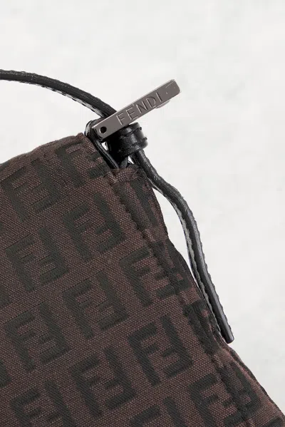 Pre-owned Fendi Zucchino Mama Baguette Shoulder Bag In Brown