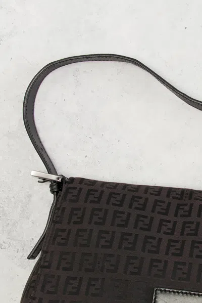 Pre-owned Fendi Zucchino Mama Baguette Shoulder Bag In Brown