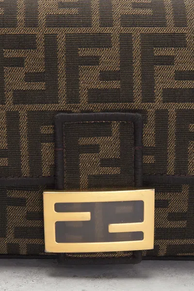 Pre-owned Fendi Zucca Ff 1974 Baguette Shoulder Bag In Brown