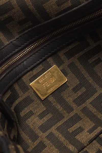 Pre-owned Fendi Zucca Ff 1974 Baguette Shoulder Bag In Brown