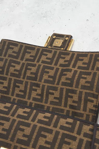 Pre-owned Fendi Zucca Ff 1974 Baguette Shoulder Bag In Brown