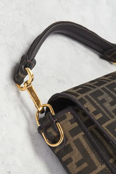 Pre-owned Fendi Zucca Ff 1974 Baguette Shoulder Bag In Brown