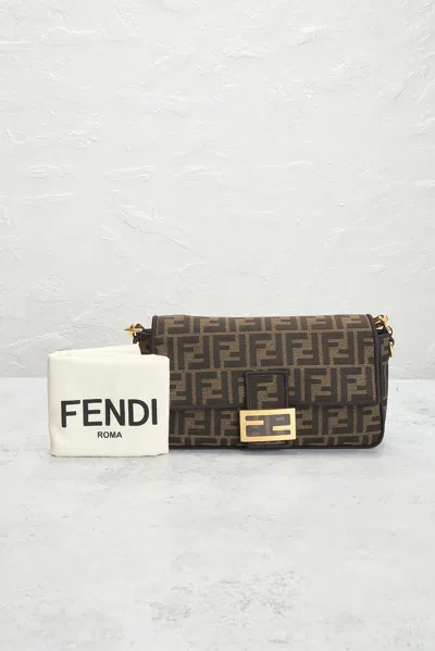Pre-owned Fendi Zucca Ff 1974 Baguette Shoulder Bag In Brown