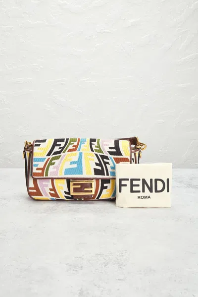 Pre-owned Fendi X Sarah Coleman Ff Fish Eye Embroidered Baguette Nm Shoulder Bag In Multi