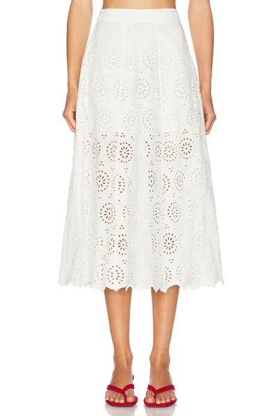 Frame Solstice Embroidered Midi Skirt In White