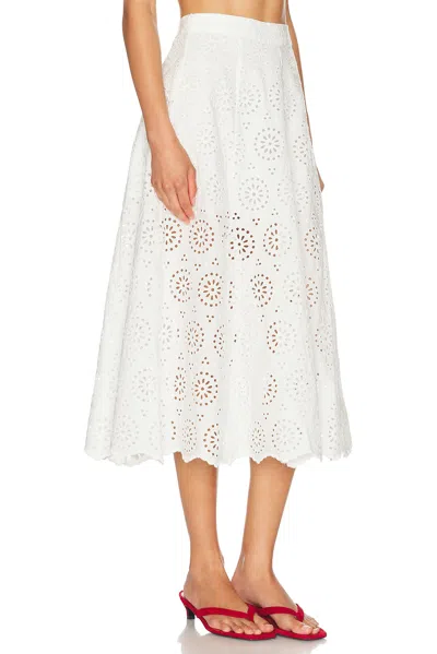 Frame Solstice Embroidered Midi Skirt In White