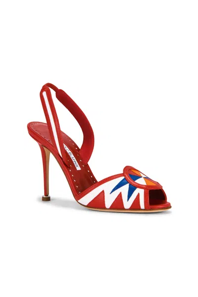 Manolo Blahnik Slingback Patterned Heeled Sandals In Multi