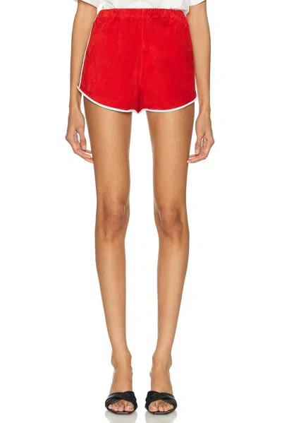 Sprwmn Dolphin Athletic Stripe Leather Short In Red