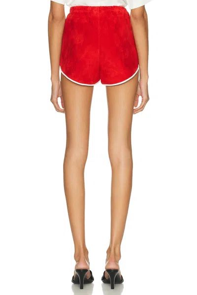 Sprwmn Dolphin Athletic Stripe Leather Short In Red