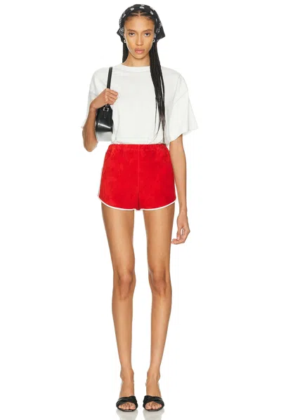 Sprwmn Dolphin Athletic Stripe Leather Short In Red