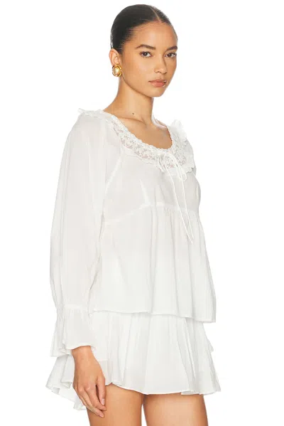 Posse Danielle Floral Embroidered Lace Trim Babydoll Top In White