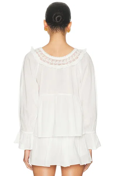 Posse Danielle Floral Embroidered Lace Trim Babydoll Top In White