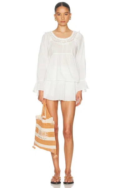Posse Danielle Floral Embroidered Lace Trim Babydoll Top In White