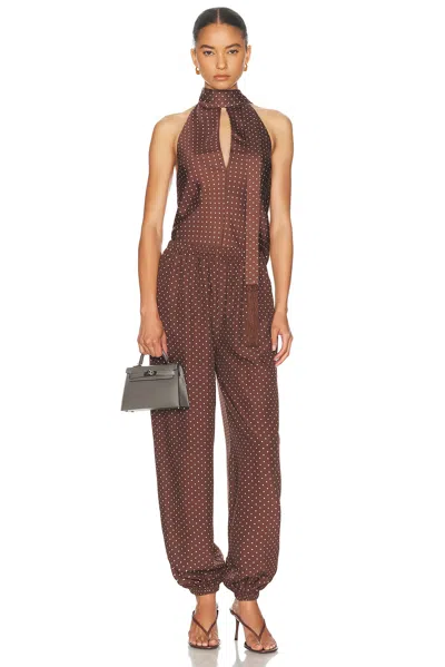 Posse Evie Polka Dot Mid Rise Balloon Pants In Brown