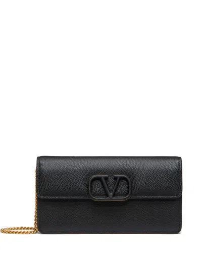 Valentino Garavani Vlogo Signature Grainy Calfskin Wallet With Chain Woman Black Uni In Black