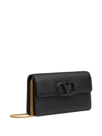 Valentino Garavani Vlogo Signature Grainy Calfskin Wallet With Chain Woman Black Uni In Black