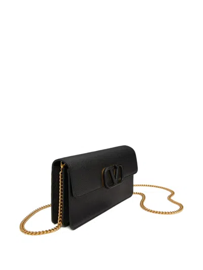 Valentino Garavani Vlogo Signature Grainy Calfskin Wallet With Chain Woman Black Uni In Black